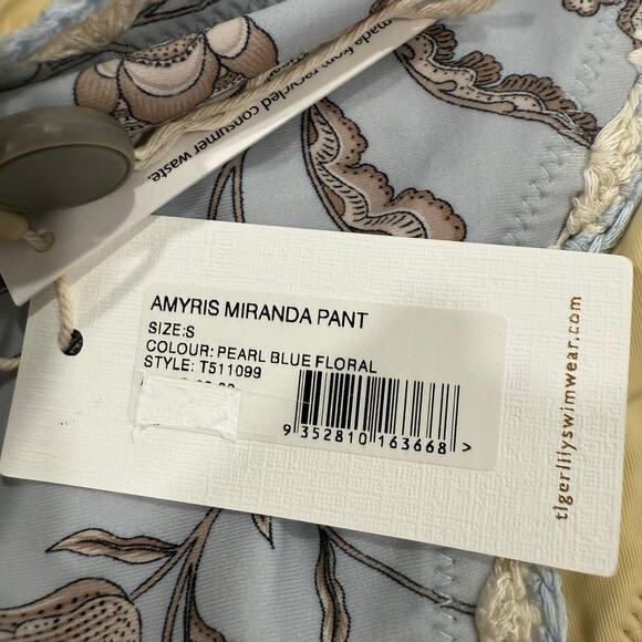 TigerLily Amyris Miranda Pearl Blue Floral Bikini Boho Side Tie Bottom Small - Picture 2 of 4